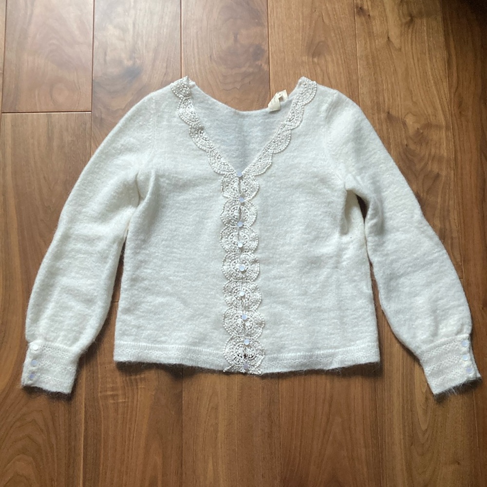 Sezane Henria White Wool Blend Cardigan Sweater